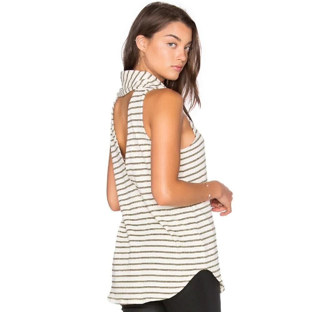 NWT CHASER Cream Gold Metallic Cowl Neck Open Back Vent Tank Top Size Medium